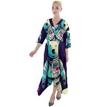 Bear Astronaut Futuristic Quarter Sleeve Wrap Front Maxi Dress