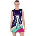 Bear Astronaut Futuristic Lace Up Front Bodycon Dress