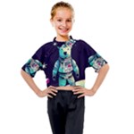 Bear Astronaut Futuristic Kids Mock Neck T-Shirt
