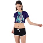 Bear Astronaut Futuristic Tie Back Short Sleeve Crop T-Shirt