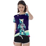 Bear Astronaut Futuristic Short Sleeve Open Back T-Shirt