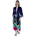 Bear Astronaut Futuristic Maxi Satin Kimono