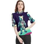 Bear Astronaut Futuristic Frill Neck Blouse
