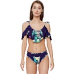 Bear Astronaut Futuristic Ruffle Edge Tie Up Bikini Set	