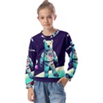 Bear Astronaut Futuristic Kids  Long Sleeve T-Shirt with Frill 