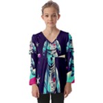 Bear Astronaut Futuristic Kids  V Neck Casual Top