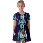 Bear Astronaut Futuristic Kids  Short Sleeve Pinafore Style Dress