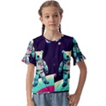 Bear Astronaut Futuristic Kids  Cuff Sleeve Scrunch Bottom T-Shirt
