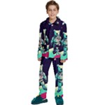 Bear Astronaut Futuristic Kids  Long Sleeve Velvet Pajamas Set