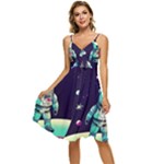 Bear Astronaut Futuristic Sleeveless Tie Front Chiffon Dress