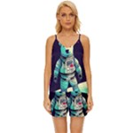 Bear Astronaut Futuristic V-Neck Satin Pajamas Set