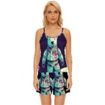 Bear Astronaut Futuristic Satin Pajama Short Set