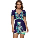 Bear Astronaut Futuristic Low Cut Cap Sleeve Mini Dress