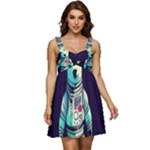 Bear Astronaut Futuristic Ruffle Strap Babydoll Chiffon Dress