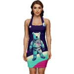 Bear Astronaut Futuristic Sleeveless Wide Square Neckline Ruched Bodycon Dress