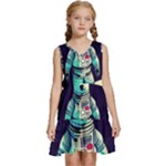 Bear Astronaut Futuristic Kids  Sleeveless Tiered Mini Dress