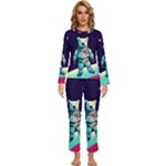 Bear Astronaut Futuristic Womens  Long Sleeve Lightweight Pajamas Set