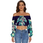 Bear Astronaut Futuristic Long Sleeve Crinkled Weave Crop Top