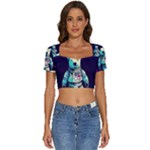 Bear Astronaut Futuristic Short Sleeve Square Neckline Crop Top 