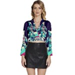 Bear Astronaut Futuristic Long Sleeve Tie Back Satin Wrap Top