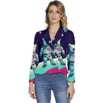 Bear Astronaut Futuristic Women s Long Sleeve Revers Collar Cropped Jacket