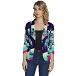 Bear Astronaut Futuristic Women s One-Button 3/4 Sleeve Short Jacket