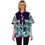 Bear Astronaut Futuristic Women s Batwing Button Up Shirt