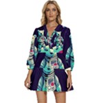 Bear Astronaut Futuristic V-Neck Placket Mini Dress