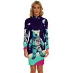 Bear Astronaut Futuristic Long Sleeve Shirt Collar Bodycon Dress