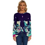 Bear Astronaut Futuristic Long Sleeve Crew Neck Pullover Top