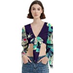 Bear Astronaut Futuristic Trumpet Sleeve Cropped Top