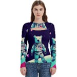Bear Astronaut Futuristic Women s Cut Out Long Sleeve T-Shirt