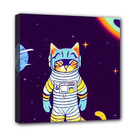 Cat Astronaut Space Retro Universe Mini Canvas 8  x 8  (Stretched) from ArtsNow.com