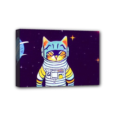 Cat Astronaut Space Retro Universe Mini Canvas 6  x 4  (Stretched) from ArtsNow.com