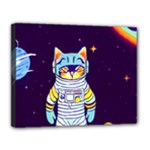 Cat Astronaut Space Retro Universe Canvas 14  x 11  (Stretched)