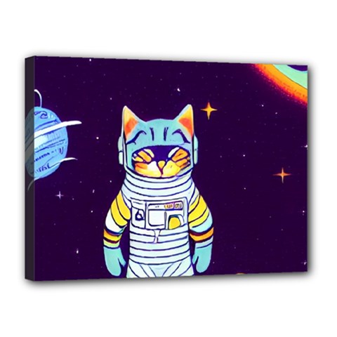 Cat Astronaut Space Retro Universe Canvas 16  x 12  (Stretched) from ArtsNow.com