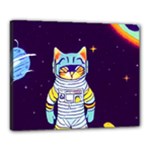 Cat Astronaut Space Retro Universe Canvas 20  x 16  (Stretched)