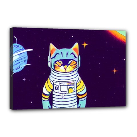 Cat Astronaut Space Retro Universe Canvas 18  x 12  (Stretched) from ArtsNow.com