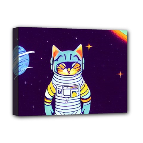 Cat Astronaut Space Retro Universe Deluxe Canvas 16  x 12  (Stretched)  from ArtsNow.com