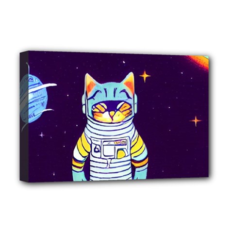 Cat Astronaut Space Retro Universe Deluxe Canvas 18  x 12  (Stretched) from ArtsNow.com