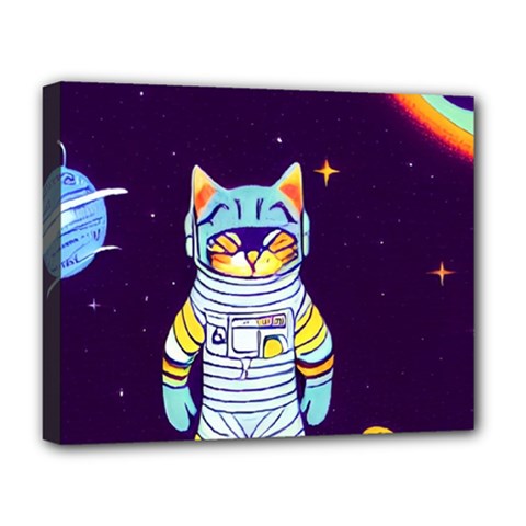 Cat Astronaut Space Retro Universe Deluxe Canvas 20  x 16  (Stretched) from ArtsNow.com