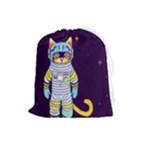 Cat Astronaut Space Retro Universe Drawstring Pouch (Large)