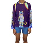 Cat Astronaut Space Retro Universe Kids  Long Sleeve Swimwear
