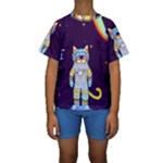 Cat Astronaut Space Retro Universe Kids  Short Sleeve Swimwear
