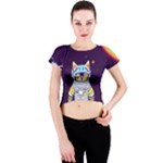 Cat Astronaut Space Retro Universe Crew Neck Crop Top