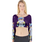 Cat Astronaut Space Retro Universe Long Sleeve Crop Top