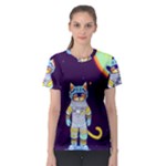 Cat Astronaut Space Retro Universe Women s Sport Mesh T-Shirt