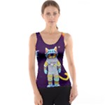 Cat Astronaut Space Retro Universe Women s Basic Tank Top