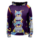 Cat Astronaut Space Retro Universe Women s Pullover Hoodie
