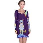Cat Astronaut Space Retro Universe Long Sleeve Nightdress